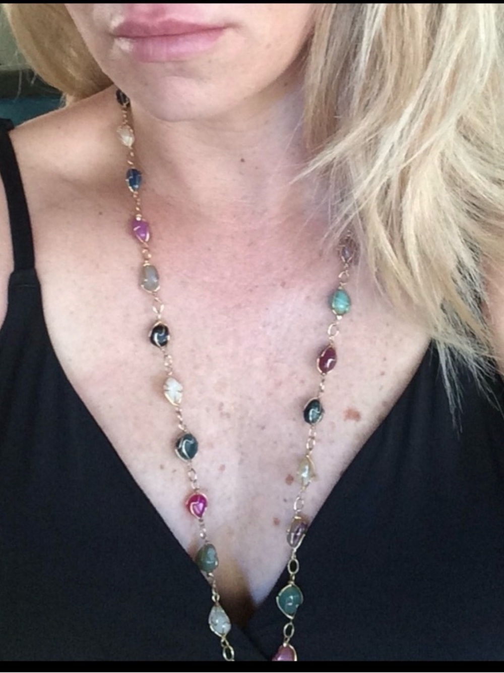 💜Half Off💜Necklace of semi precious multi colored stones wrapped in golden wire.